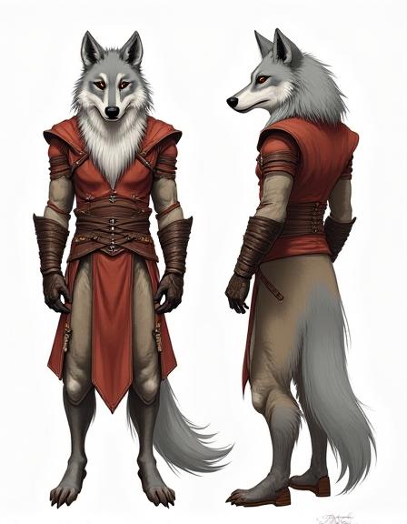 Character design of a grey wolf warrior