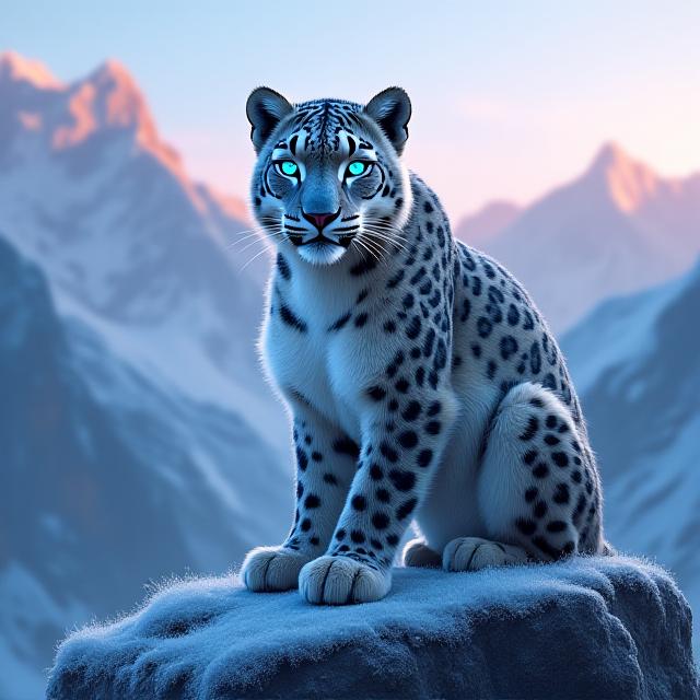 Majestic digital painting of a snow leopard in a fantasy setting